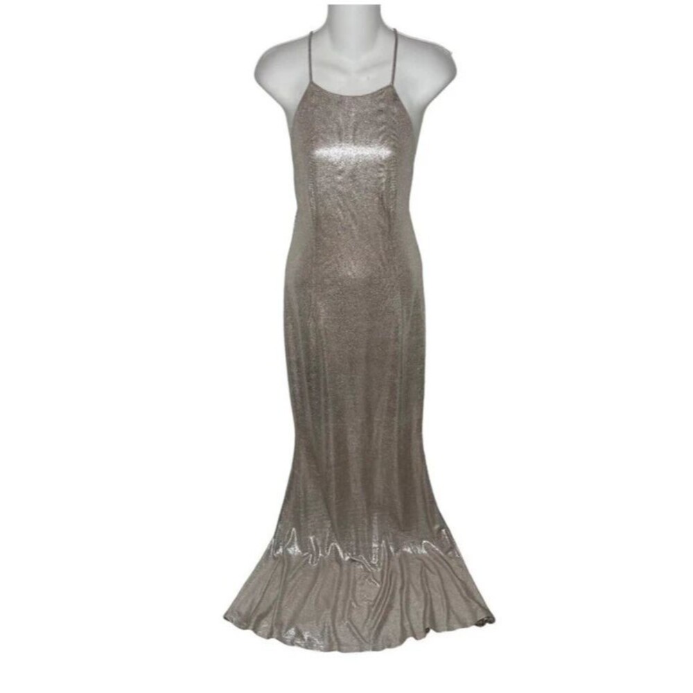 Aakaa champagne mermaid gown maxi dress low back large